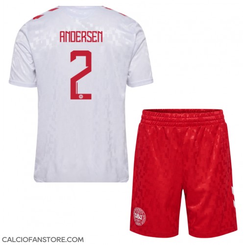 Maglia Calcio Danimarca Joachim Andersen #2 Seconda Divisa Bambino Europei 2024 Manica Corta (+ pantaloncini)